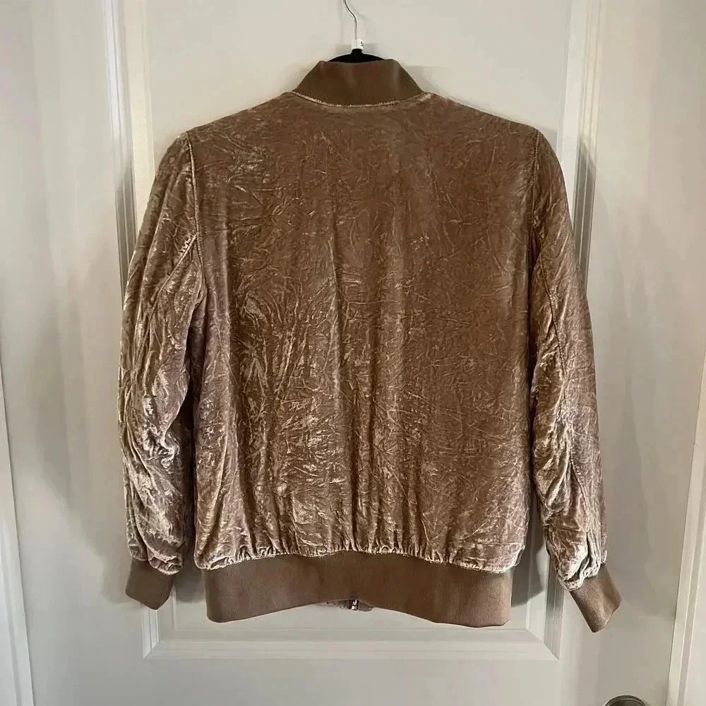 Madewell Crushed Velvet Full Zip Jacket Size XXS Color Taupe - Picture 5 of 5